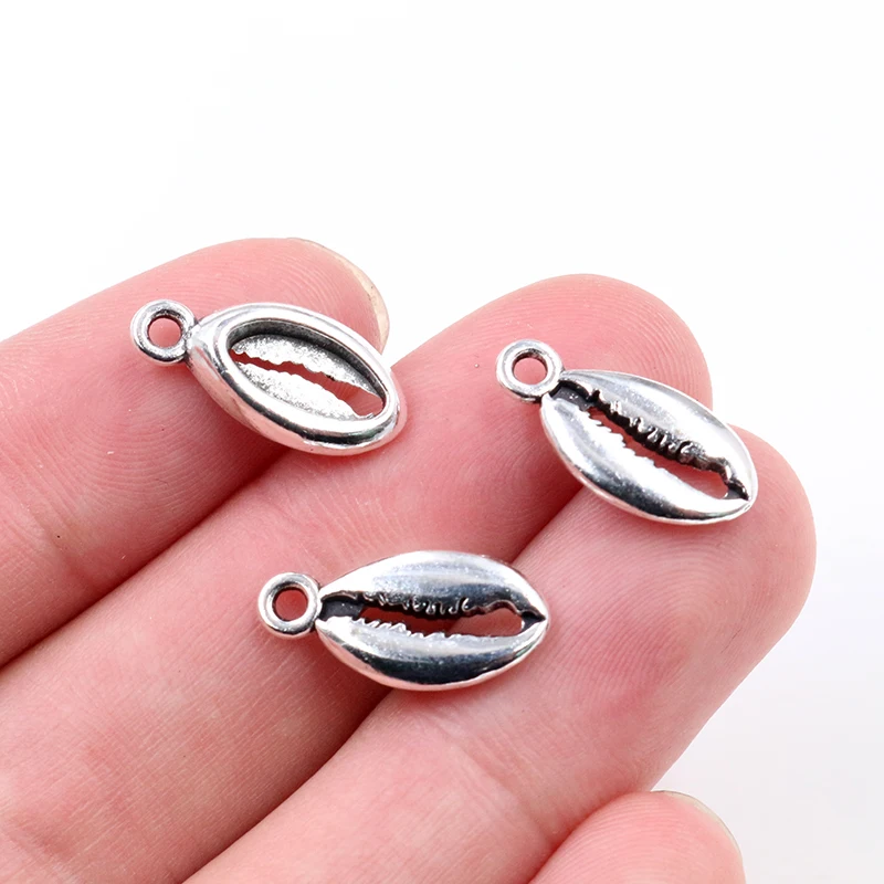 15pcs Charms Bohemian Cowrie Conch Shell 17x8mm Antique Silver Color Plated Pendant Making DIY Handmade Tibetan Finding Jewelry