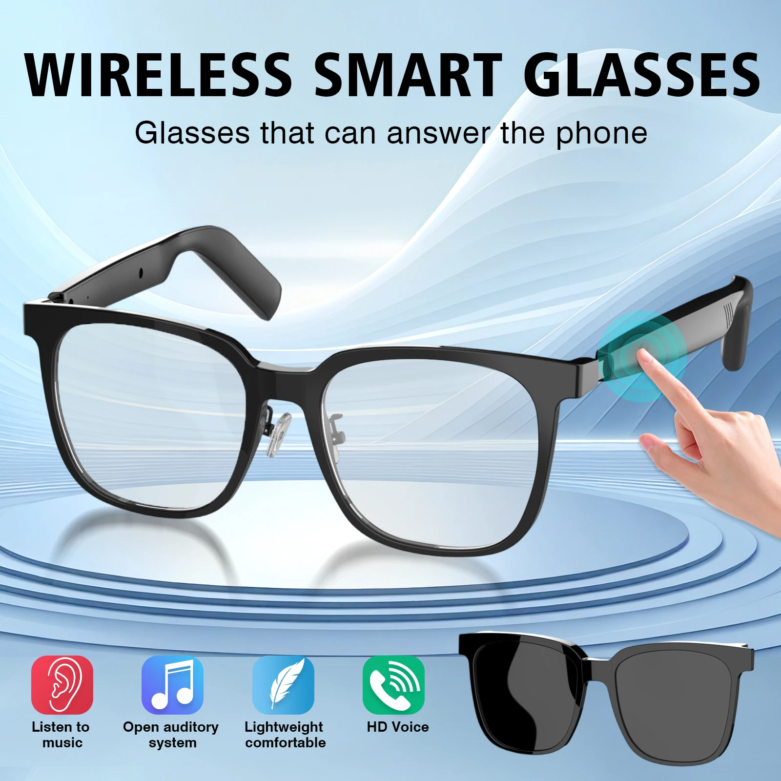 

Smart Glasses with A Microphone, for Listening To Music, Remotely Taking Photos, With Replaceable Lenses.UV Protection Glasses