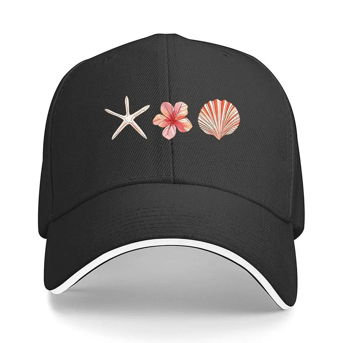 Pink Starfish Hibiscus Flower Scallop Shell Hip Hop hat Fashion Outdoor Sports Sandwich Baseball Cap