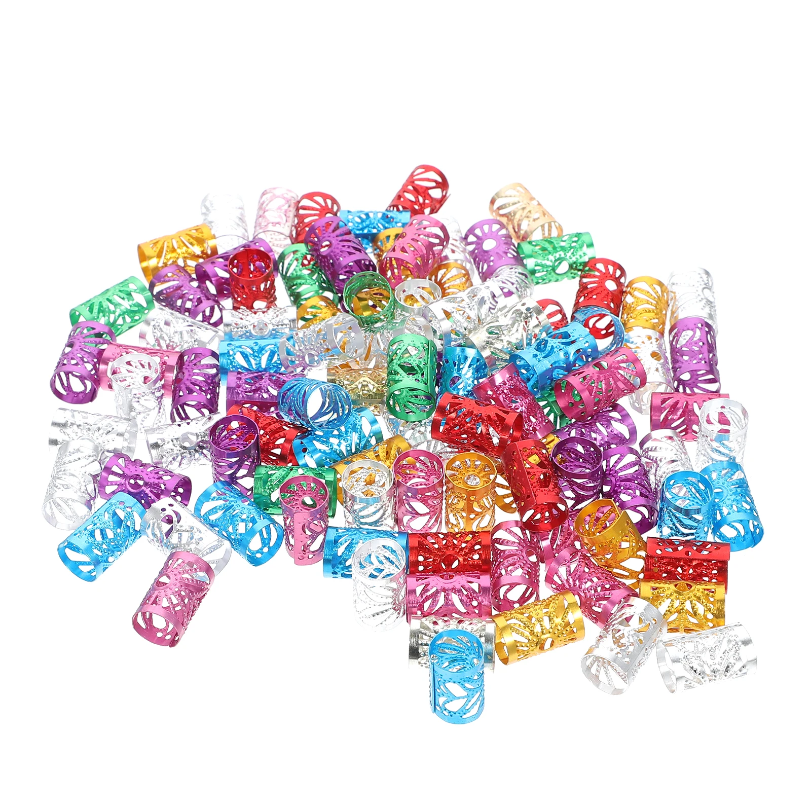 

100Pcs Colorful Hair Braid Cuffs Dread Locks Jewelry Hair Extensions Mustache Beads Hair Accessory Set