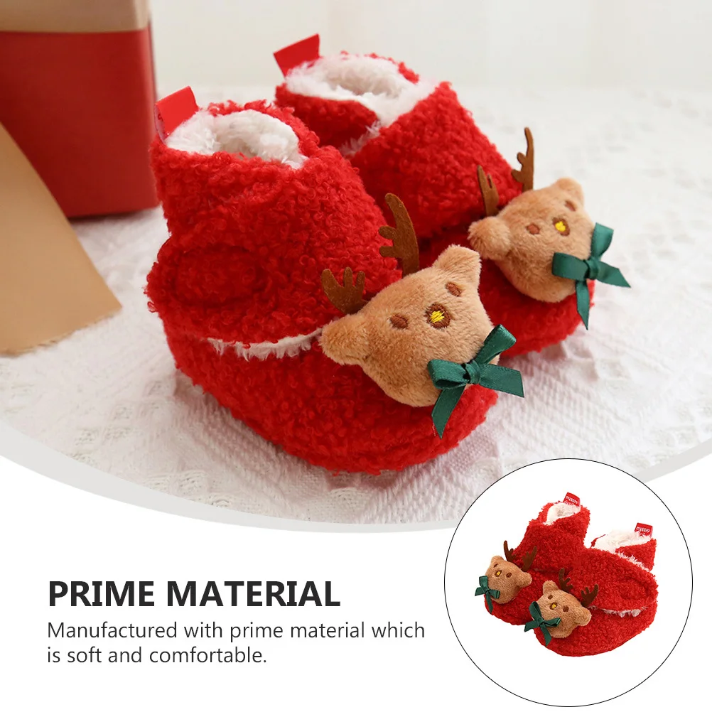 1 زوج أحمر عيد الميلاد حذاء طفل لينة مريحة حجم 22 القطن الدافئة نونسليب لينة وحيد شيك الرضع الأحذية نونسليب حذاء طفل