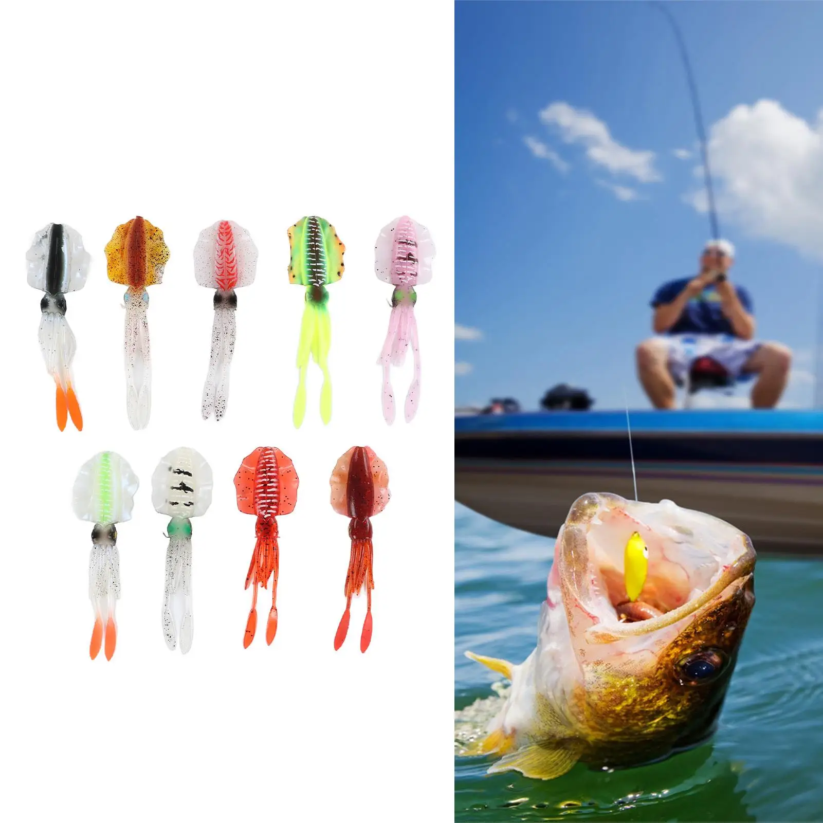 9Pcs Luminous Soft PVC Fishing Lures 15cm Baits for offshore Sea, Simulation Fishhook Tools