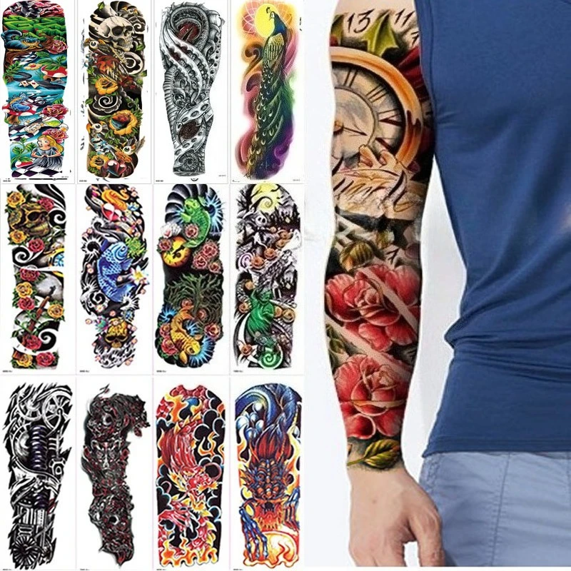 

Waterproof Temporary Full Arm Tattoo Stickers for Men & Women Cool Leg Art Design with Fish Dragon Skull Large Fake Tattoos