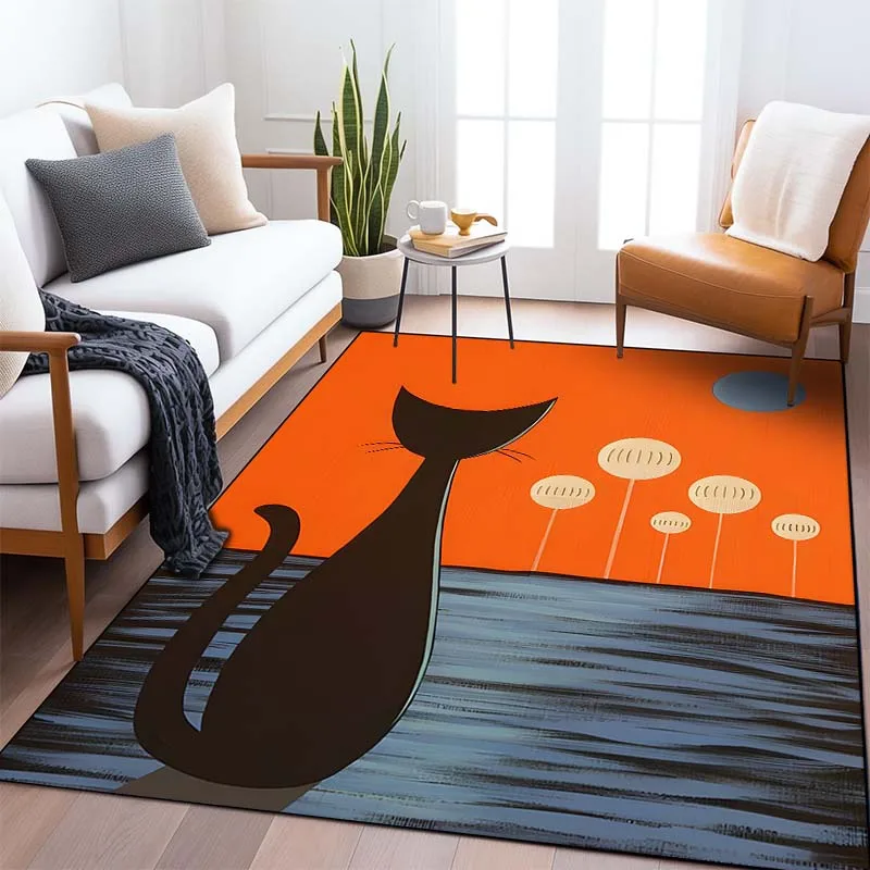 Illustration Cat  Art Pattern Living Room Bedroom Carpet Bedside Bathroom Floor Mat 15 Sizes Custon Pattern Area Rug Home Decor