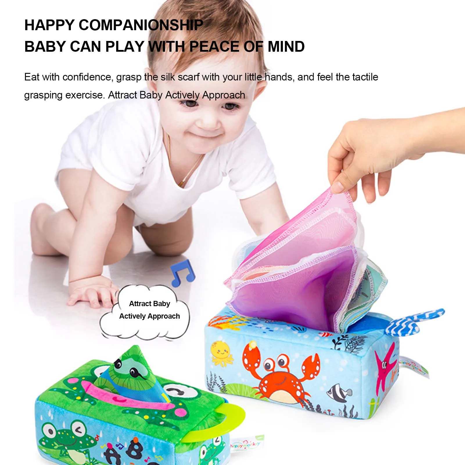 

Babies Tissue Box Montessori Toys Soft Stuffed For 6-12 Months Newborns Sensory Toy For Kids Educational Preschool Learning