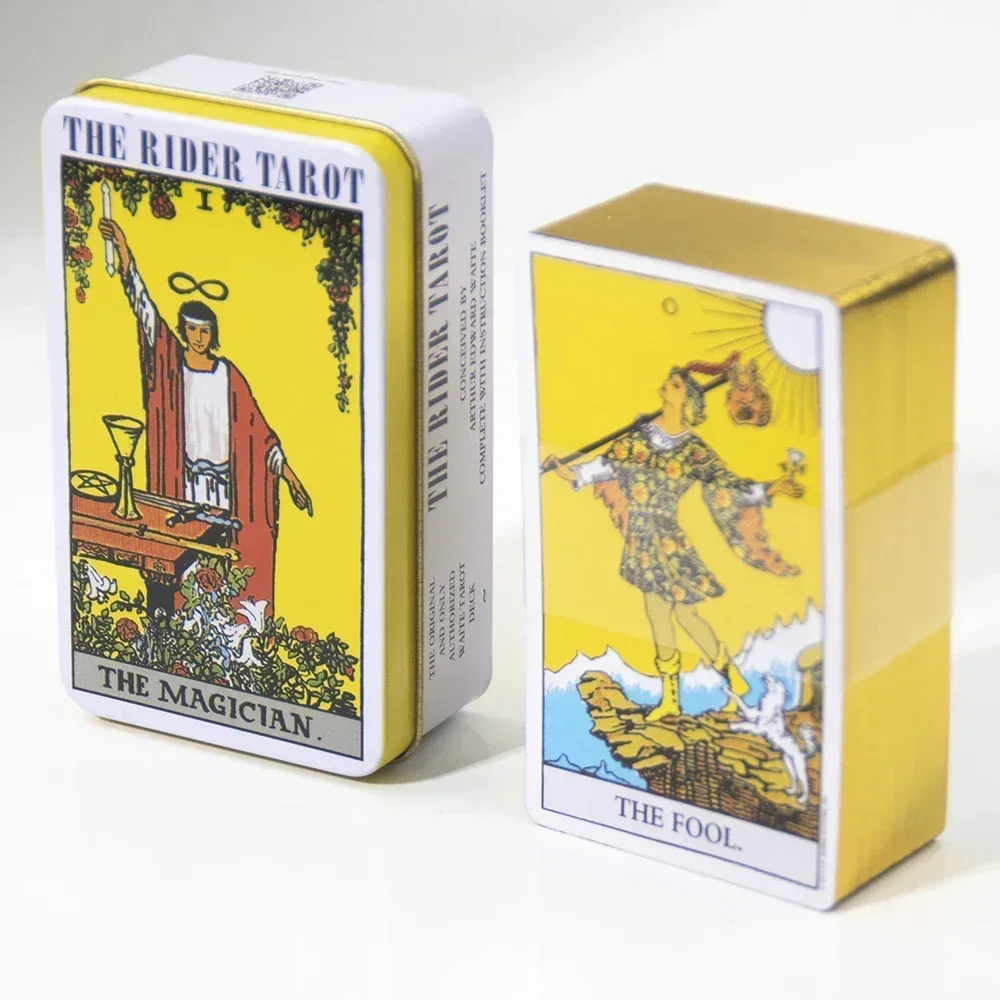 Tarot del Caballero con Caja Metálica, Cartas de Tarot con Borde Dorado y Guía en Papel, Mazo de Cartas de Oráculo, Juego de Tarot, Cartas de Astrología para Fiestas