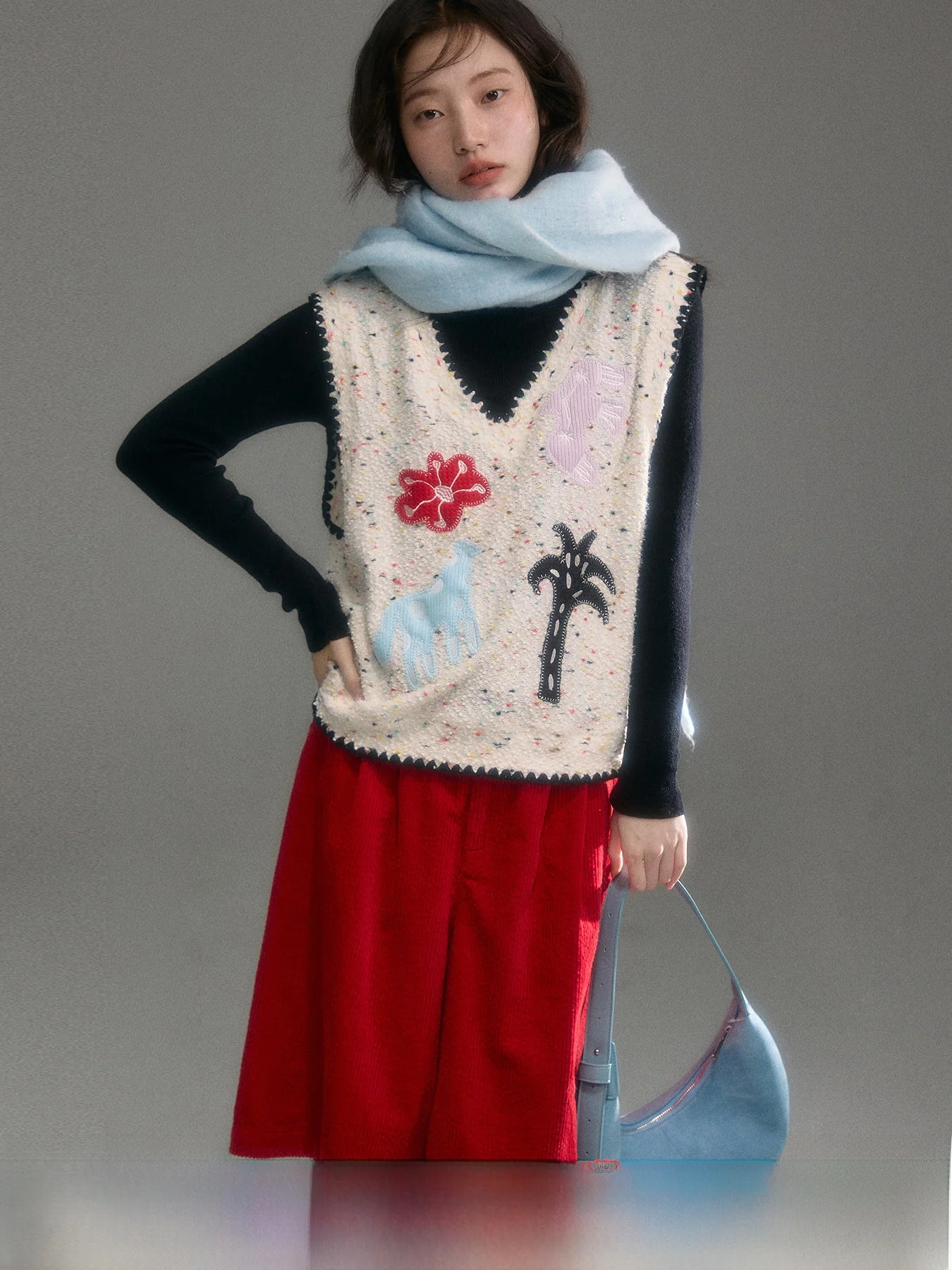 

U Are Original Design Knitted V-Ne Vest Dot Embroidery Svel Casual Sle Soft Polyester Nylon Blend