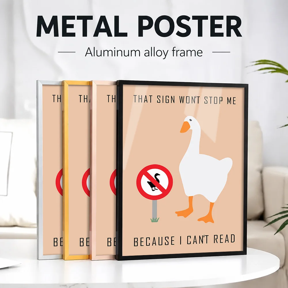 Funny Goose Game Framed Metal Poster Personalized Photo Playful Arcade Style Wall Art For Home Office And Study Collector Gift