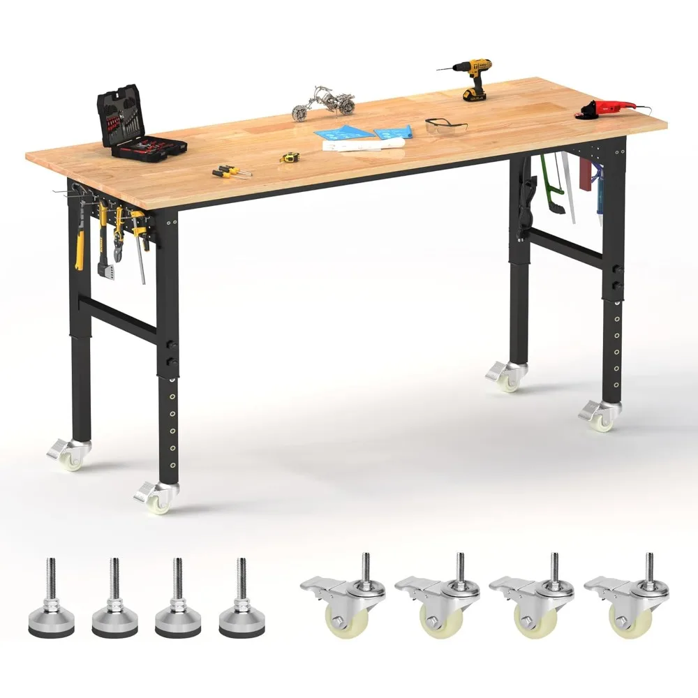 

Рабочий стол, регулируемый верстак, сверхмощный рабочий стол с розетками, перфорированной доской, колесами и подставками для ног, грузоподъемностью 2000 фунтов