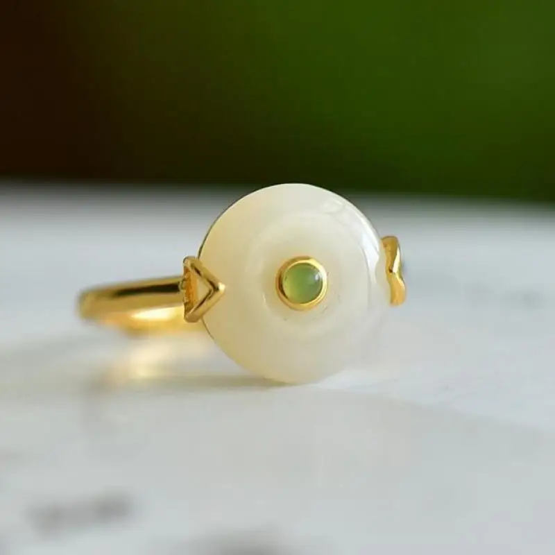 Genuine China Nephrite Stone White Jade Donut Ring 925 Silver Certified Jewelry Women Natural Hetian Jade Rings Girlfriend Gifts