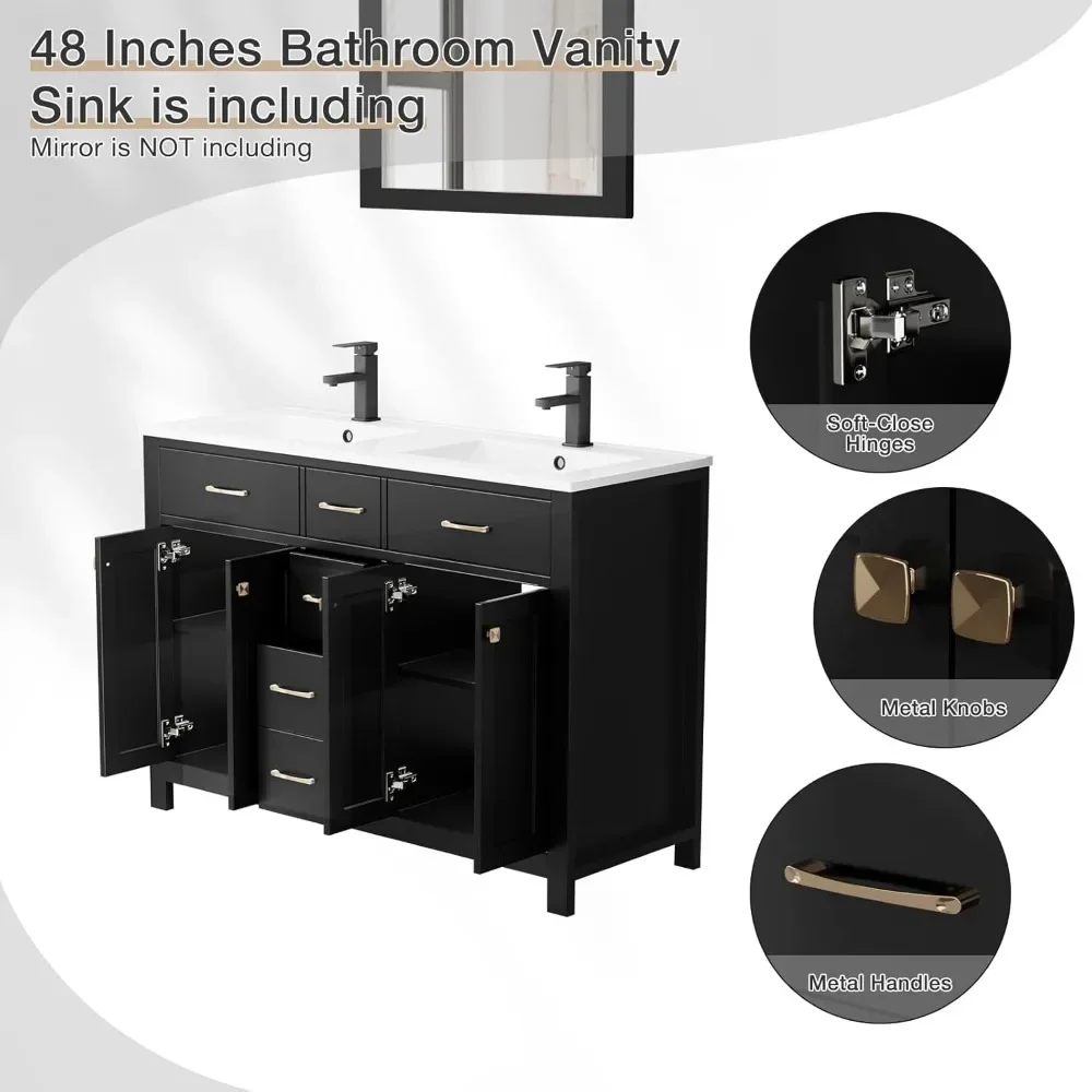 

48" Bathroom Vanity with Sink Combo, with Double Resin Sink, Four Doors and Three Drawers, Modern Bathroom Storage Cabinet