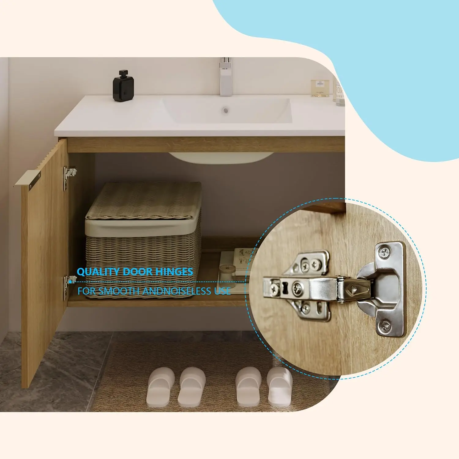 Modern Floating Bathroom Vanity With Wavy Textured Doors Wall Mounted Storage Cabinet Soft Close Hinges Ceramic Sink Basin Organizer For Home Restroom Nature view 5