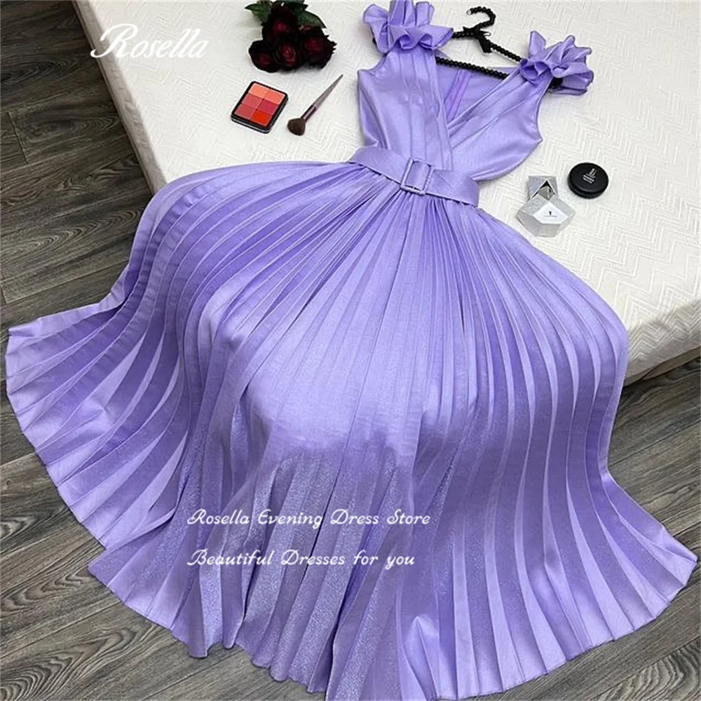 ROSELLA Deep V Neck Evening Dresses Sleeveless Ankle Length 2023 فساتين السهرة Pleated A Line vestidos para mujer