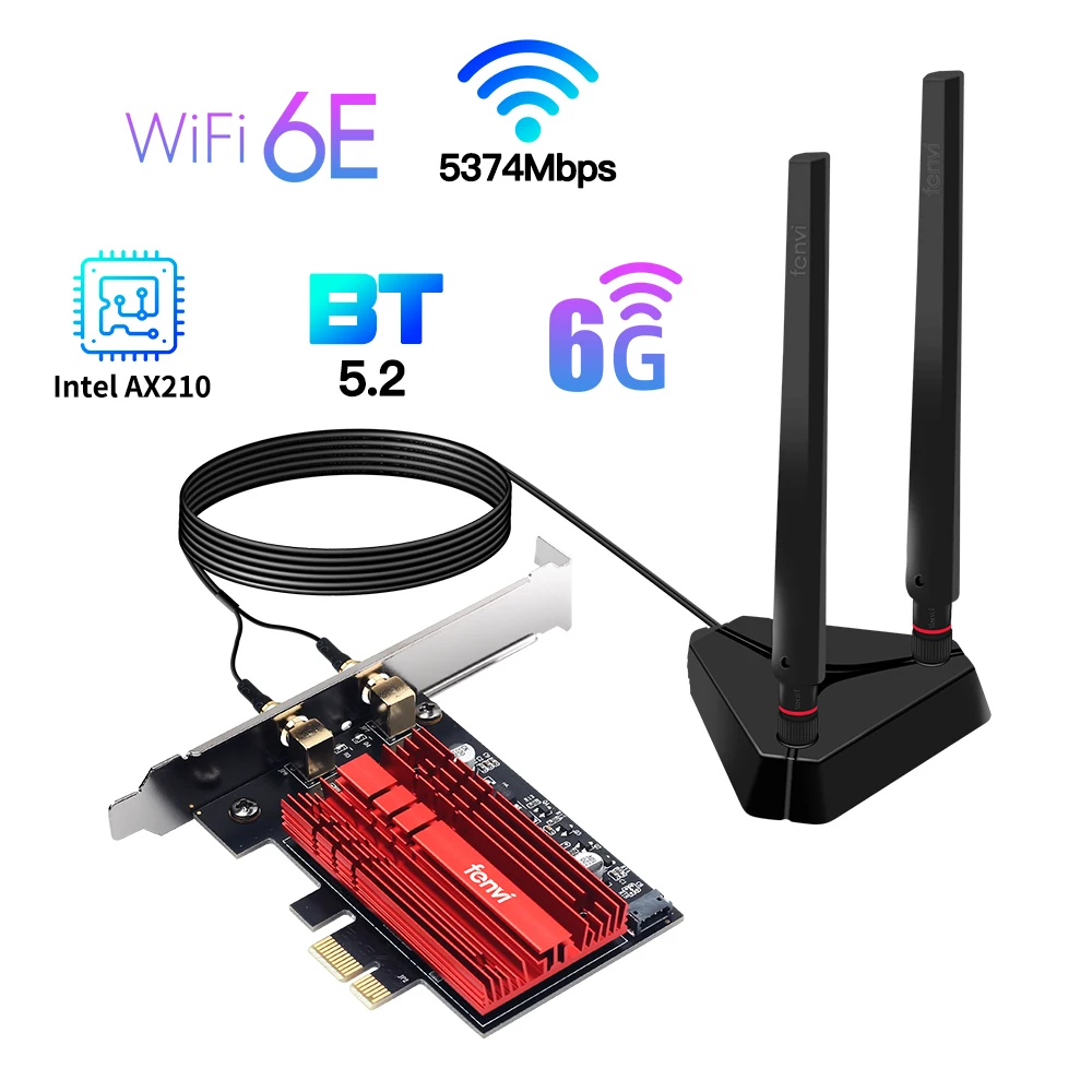 Fenvi Wi-Fi 6E AX210 3000Mbps PCIe Wireless Network Wi-Fi Wlan Adapter 2.4G/5G/6Ghz 802.11AX Bluetooth 5.3 Card Windows 10/11