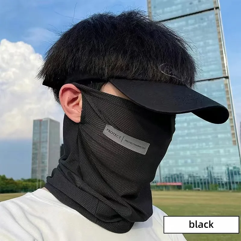Summer UV Protection Ice Silk Mask Sun Proof Bib Solid Color Sunscreen Face Scarf Mesh Breathable Face Scarves Neck Wrap Cover