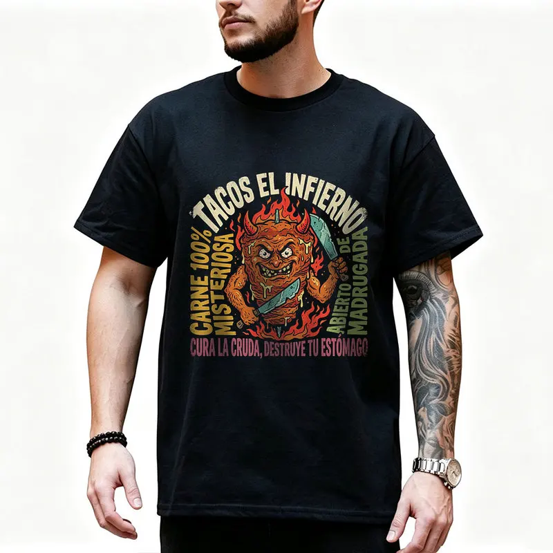 Mutated meat cone holding machete Funny Graphic T Shirt 0912 Retro Dark Humor Mexican Culture Halloween Alternative Art Tee