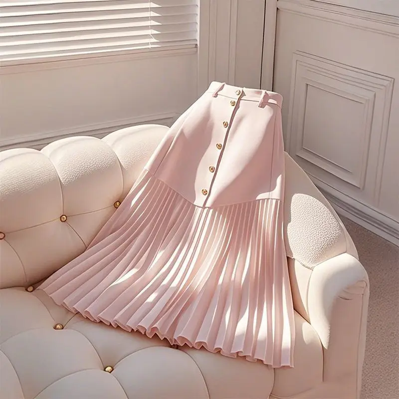 

High Waisted Pleated A-line Skirt for Women