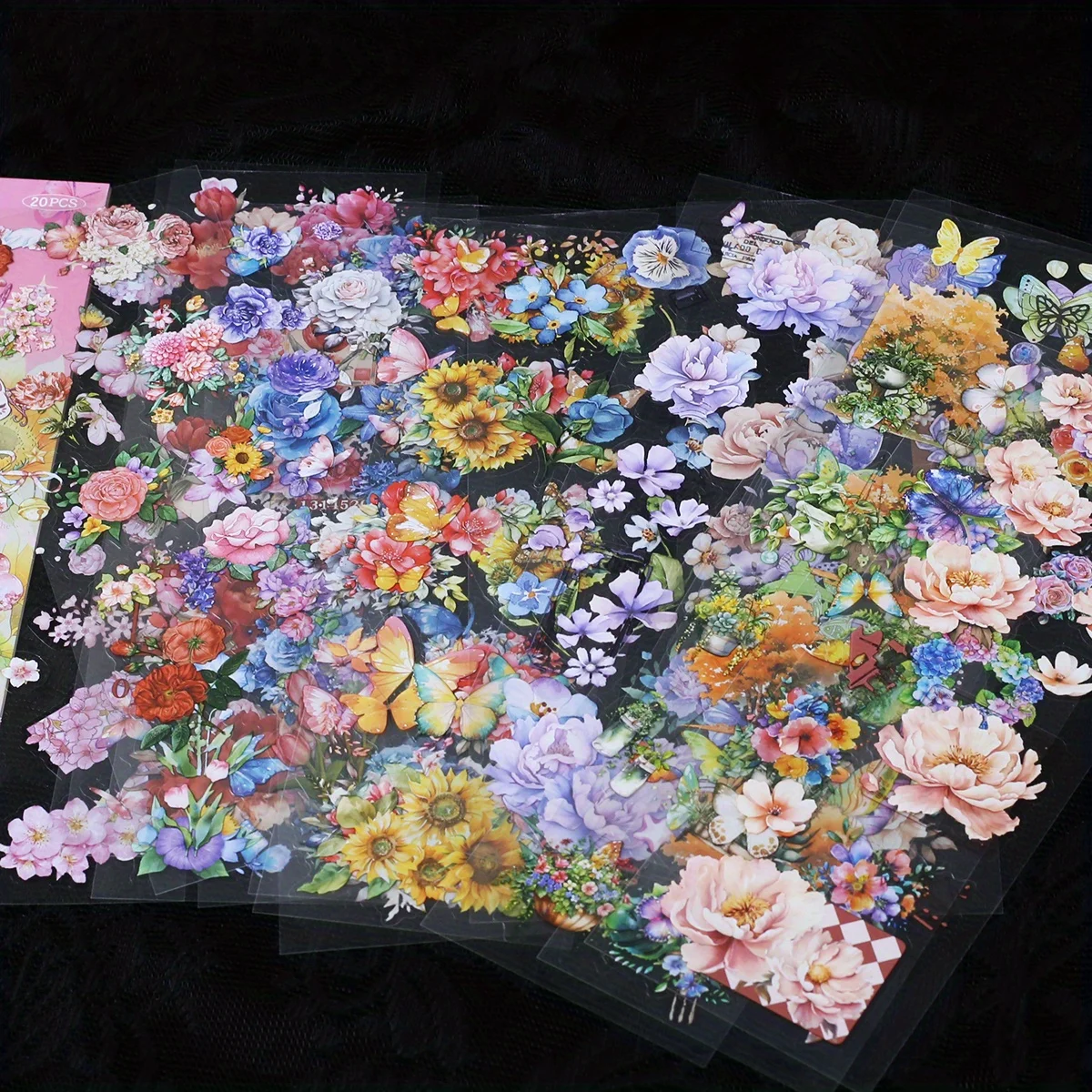 Journamm 20 ورقة ملصقات زهور كتاب مادة PET زينة ملصقات شفافة ملصقات حرفية للمجلة غير المرغوب فيها #5