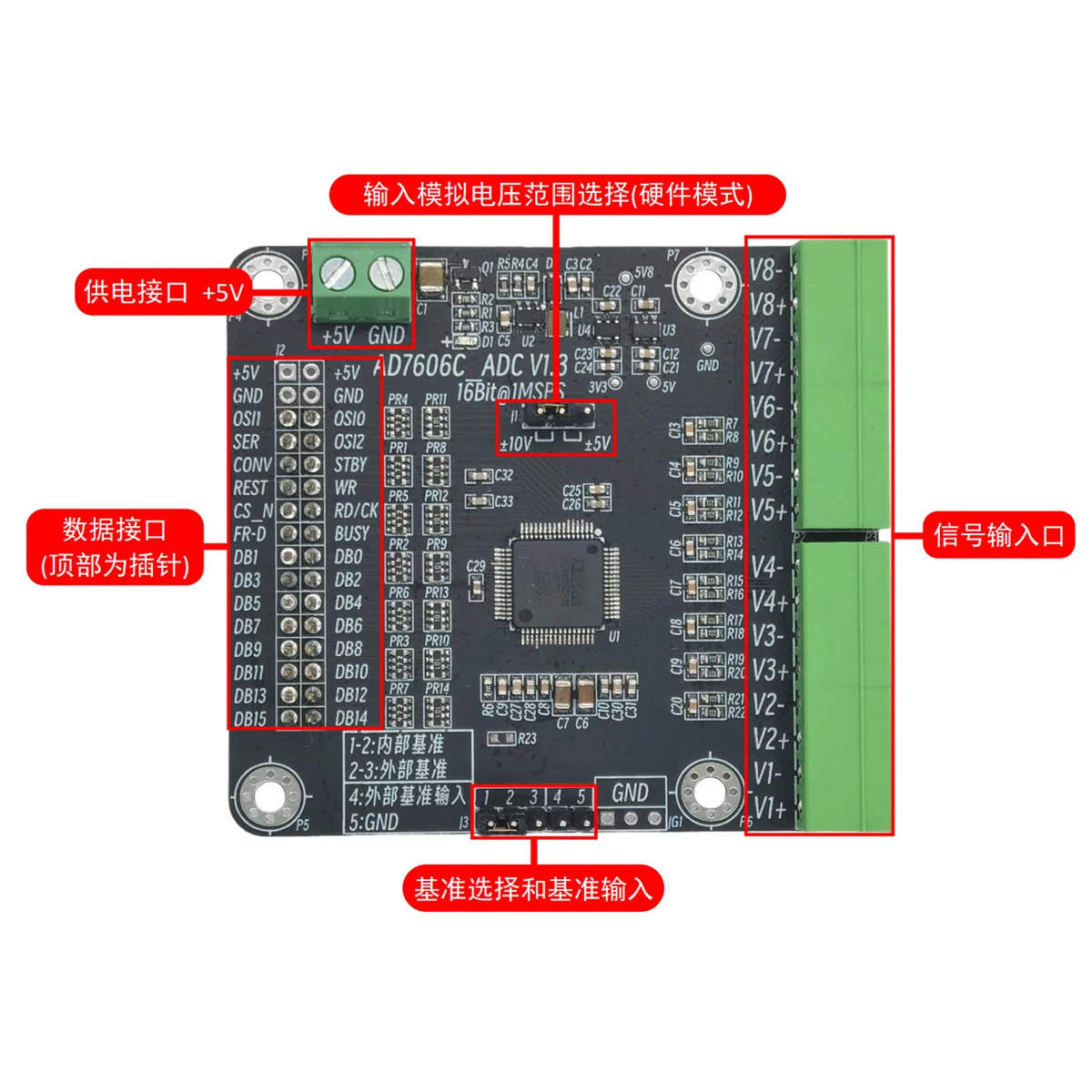 AD7606C-16 Data Acquisition Module ADC 8-channel Synchronous Sampling Frequency 1M Single-bipolar Single-ended Differential