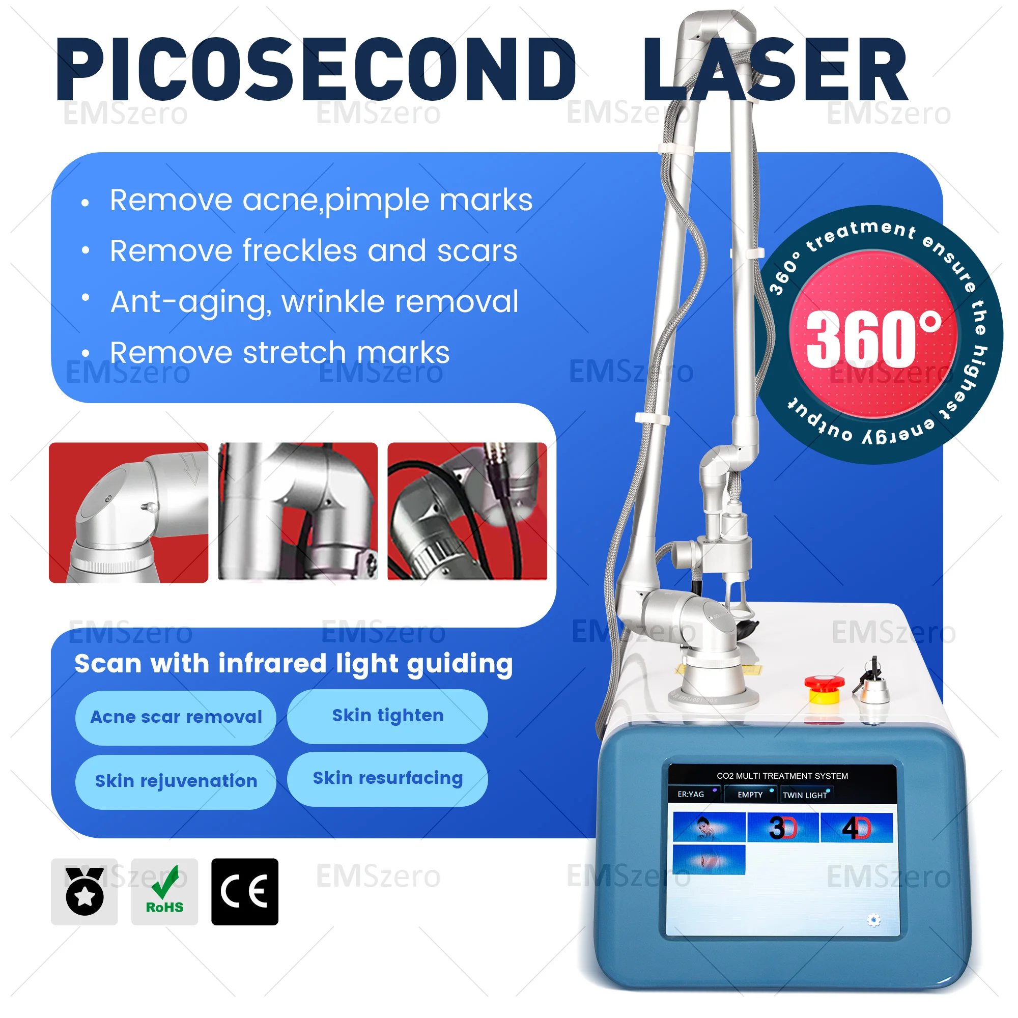 Co2 Fractional Laser Machine Comprehensive Skin Resurfacing Rejuvenation Tightening Pore Shrinkage Nodular Acne Beauty Equipment