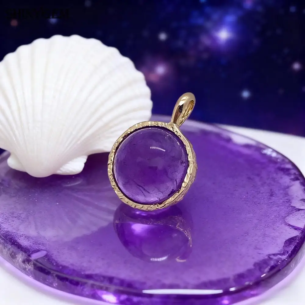 SHINYGEM 12 مللي متر المرأة الجولة الكريستال الطبيعي حجر الزبرجد روز كوارتز المعلقات أنيقة مجوهرات نسائية قلادة مطلية بالذهب