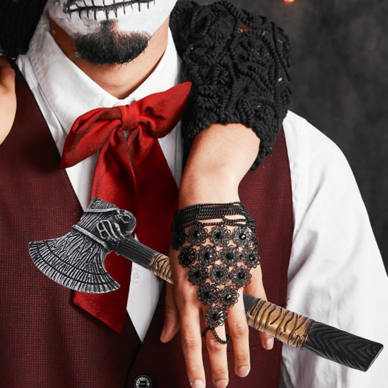 Plastic Black Pirate Axe Halloween Prop Vintage Skull Hatchet for Costume Cosplay Party Decoration Plastic Axes