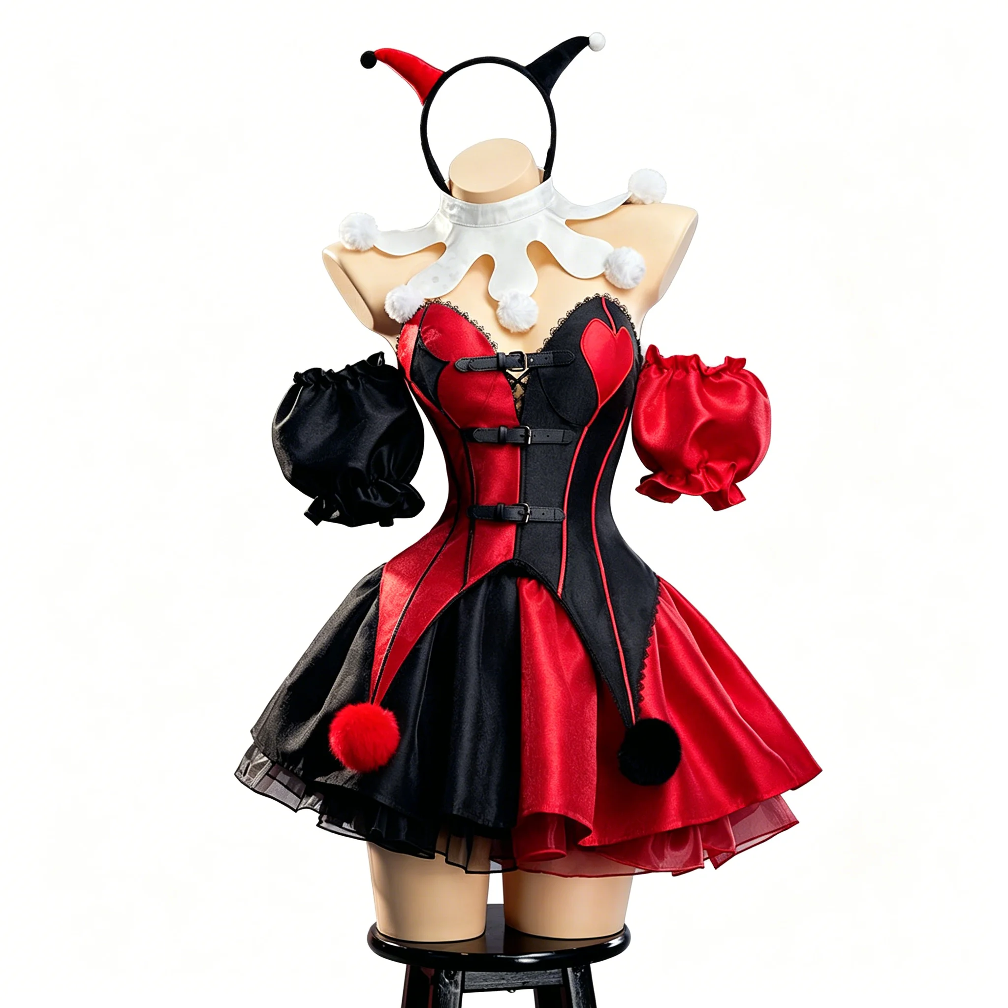 Harley Style Gothic Lolita Red Black Corset Dress Cosplay Costume Full Set for Women Halloween Comic Con Role Play Outfit