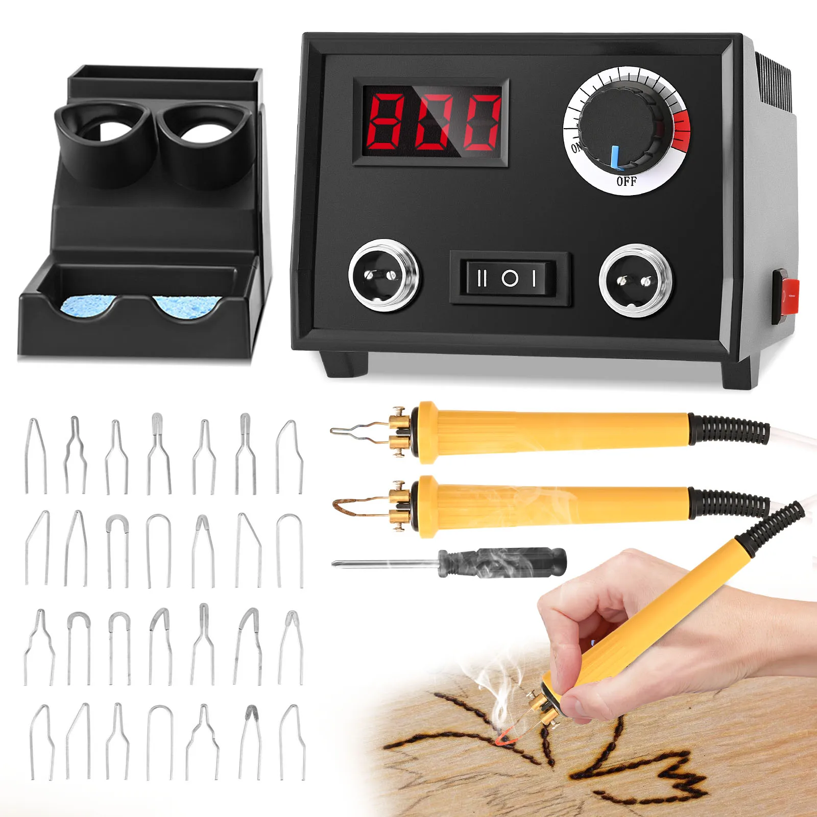 Pyrography Machine 60W Wood Burning Pyrography Pen Kit Electric Woodburning Tool with 30 Pyrography Wire Tips,2 Pens