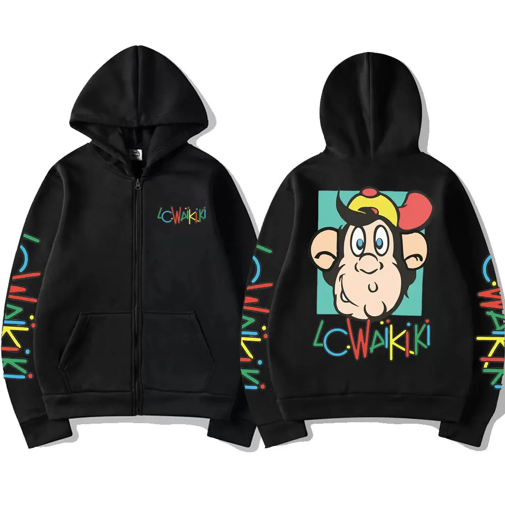 Anime casual macaco gráfico com zíper com capuz lc waikiki macaco zip hoodies moda masculina zip moletom homem ulzzang roupas