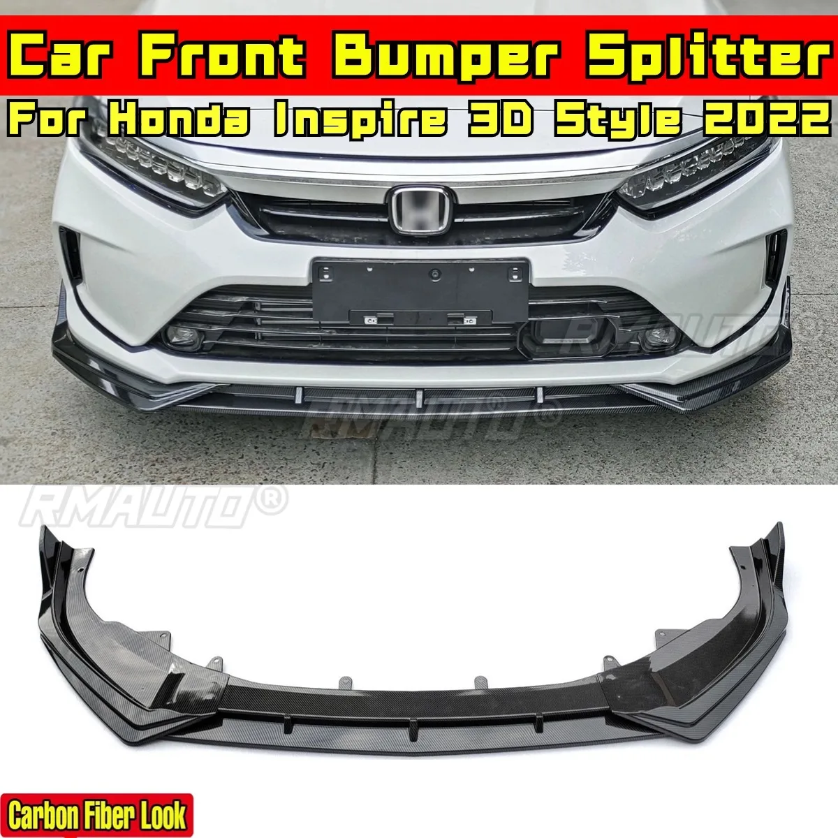 

Inspire Front Bumper Splitter Carbon Fiber Look 3D Style Bumper Spoiler Guard Body Kit for Honda Inspire 2022 Car Accessories