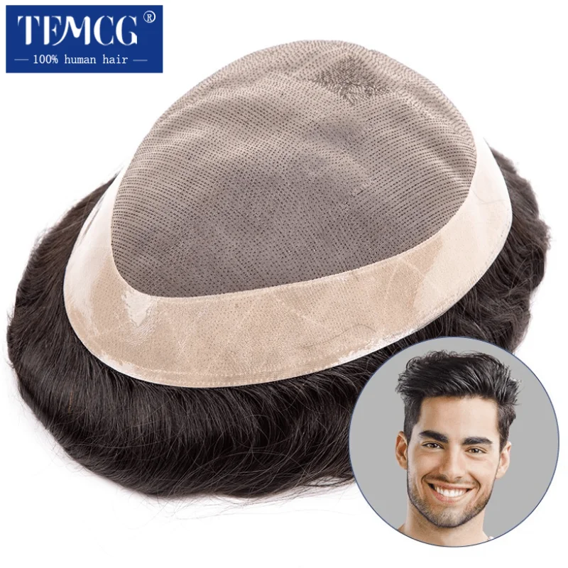 Men Toupee Mono Men Wig 130% Density 100% Human Hair Durable Male Hair Prosthesis Toupee Men 6\