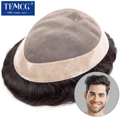 Toupee Mono 남성용 가발, 130% 밀도 100% 인모, 내구성 있는 보형물, 6 인치 교체 시스템