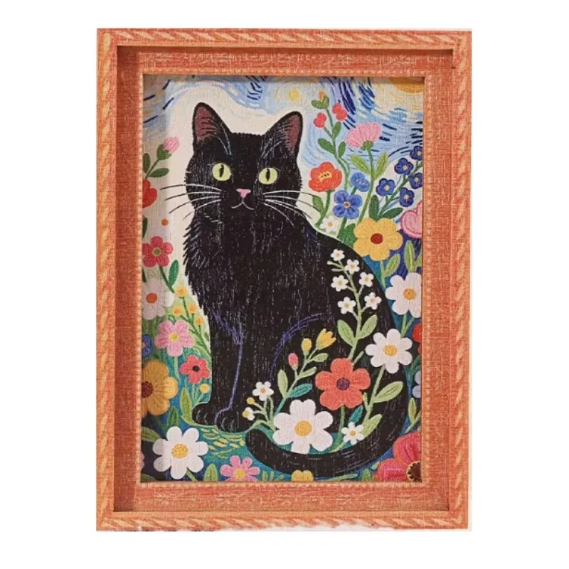8*6*1cm Wooden Magnetic Painting Craft Decoration Sticker - Frog Black Cat Funny Masterpiece Wall Sticker for Refrigerator view 3