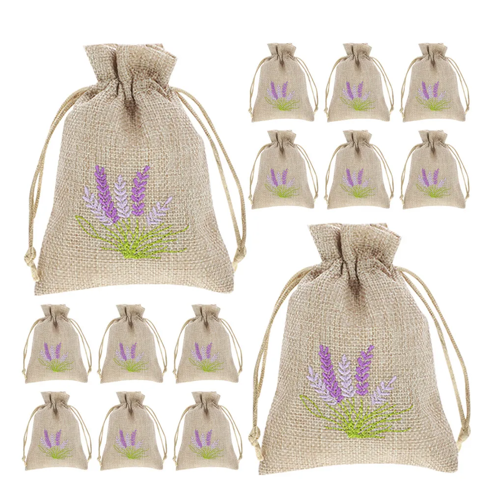 22Pcs Linen Lavender Sachet Pouches Embroidered Drawstring Bags for Small Jewelry Spice Storage and Organization