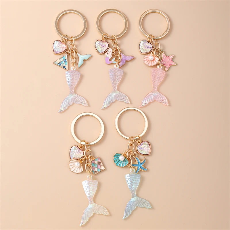 Nette Fischschwanz Herz Schlüsselanhänger für Auto Schlüssel Frauen Männer Sommer Strand Handtasche Anhänger Schlüsselanhänger Zubehör DIY Schmuck Geschenke – Detail 5
