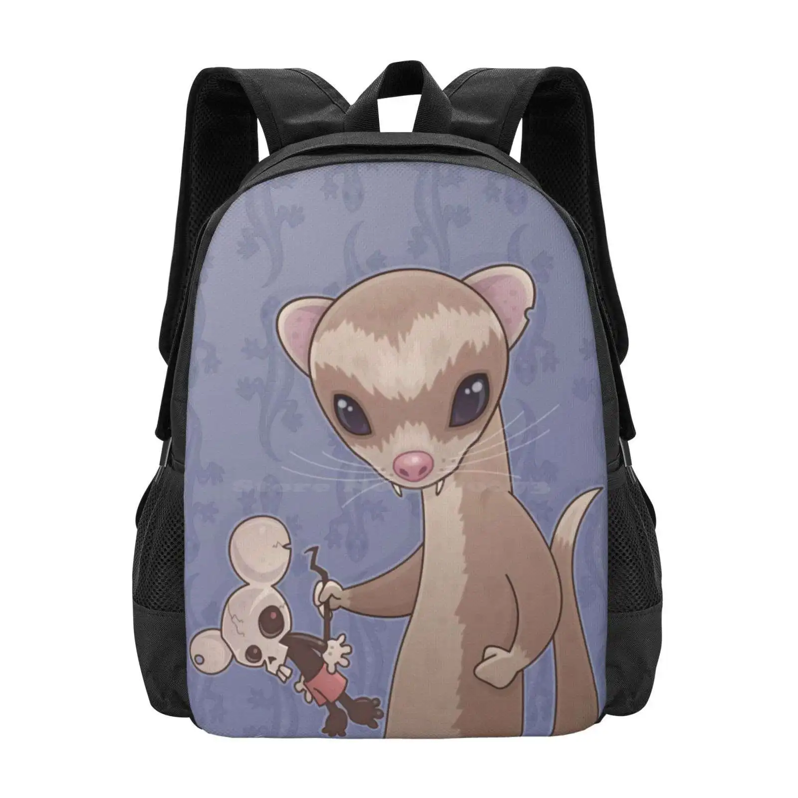 Fizzy The Ferret Backpack For Student School Laptop Travel Bag Pet Animal Cute Cartoon Skull Mammal Mouse Ferret