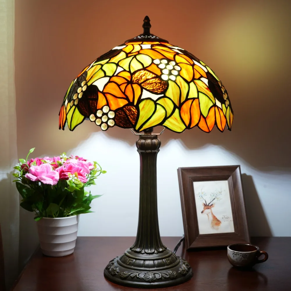 12inch Tiffany Lamp Maple Leaves Stained Glass Table Lamp Maple Leaves Home Desk Reading Light Decor Bedroom Restaurant Hotel