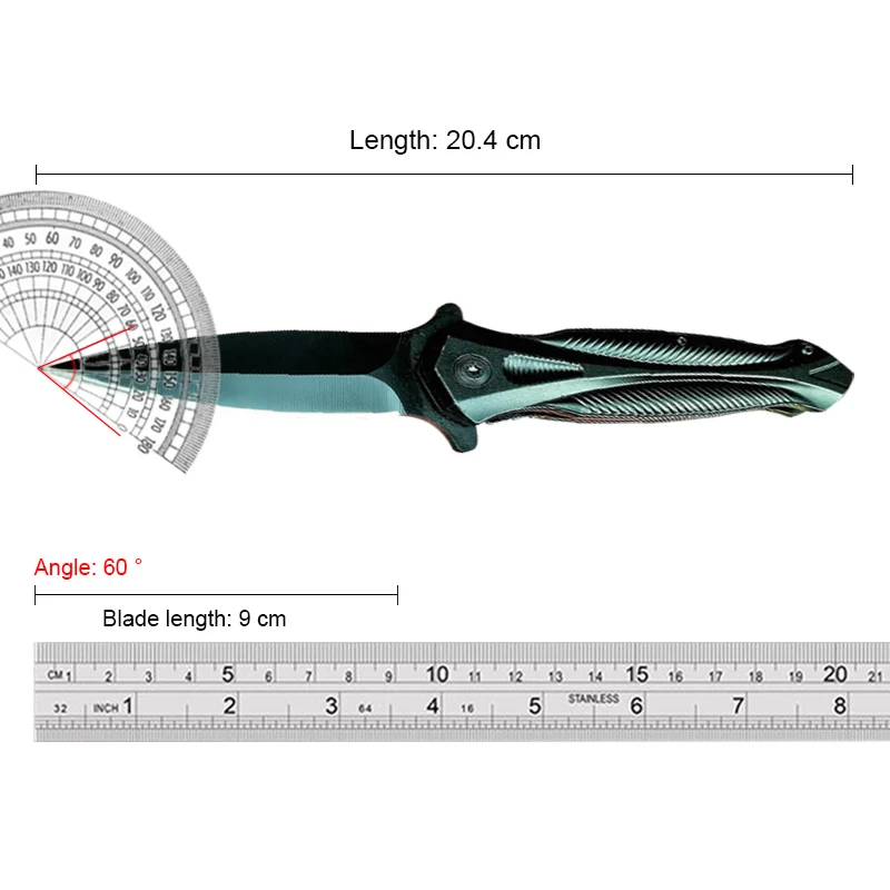 Cuchillo plegable de acero para exteriores, navaja afilada de bolsillo portátil, herramienta EDC de rescate, color negro, 9CR18MOV