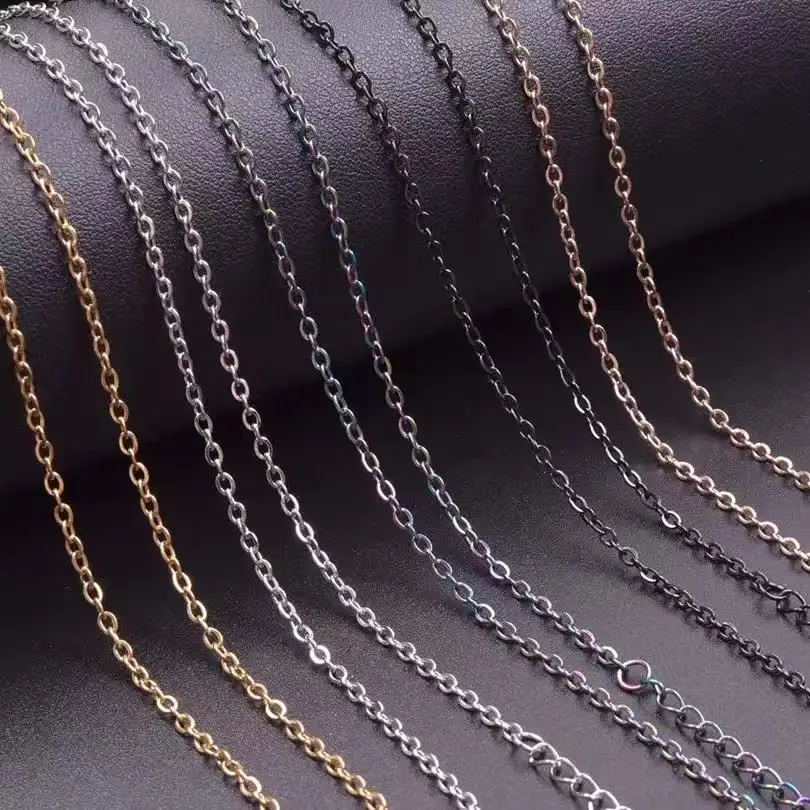 1PCS Stainless Steel 45cm O-Shaped Cross Chain Lip Necklace Men's And Women's Chains Handmade DIY Components Wholesale 4 Colors