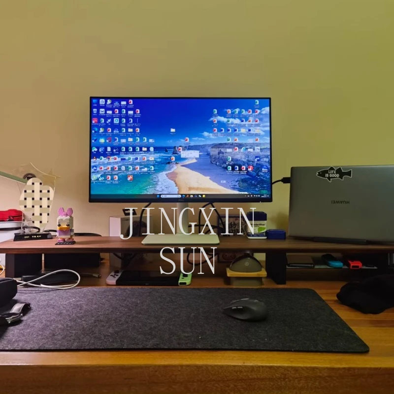 High-grade Walnut Monitor Stand Rise Desktop Computer Monitor Elevated Rack Multi-functional Storage Rack Office Laptop Desk