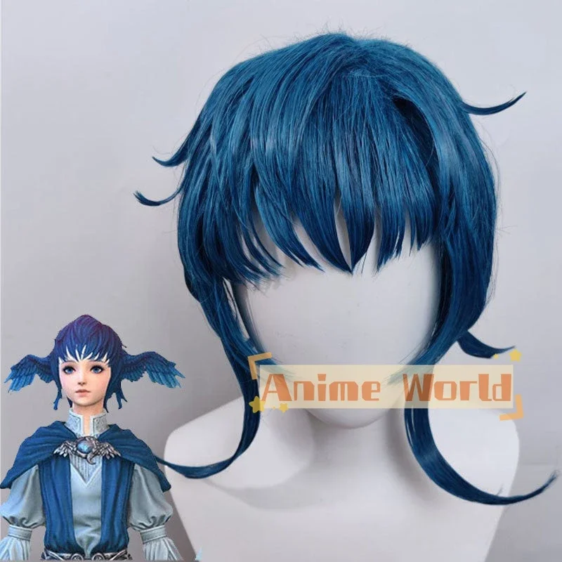 Final Fantasy XIV FF14 Meteion Blue Cosplay Wig Halloween Synthetic Hair Heat