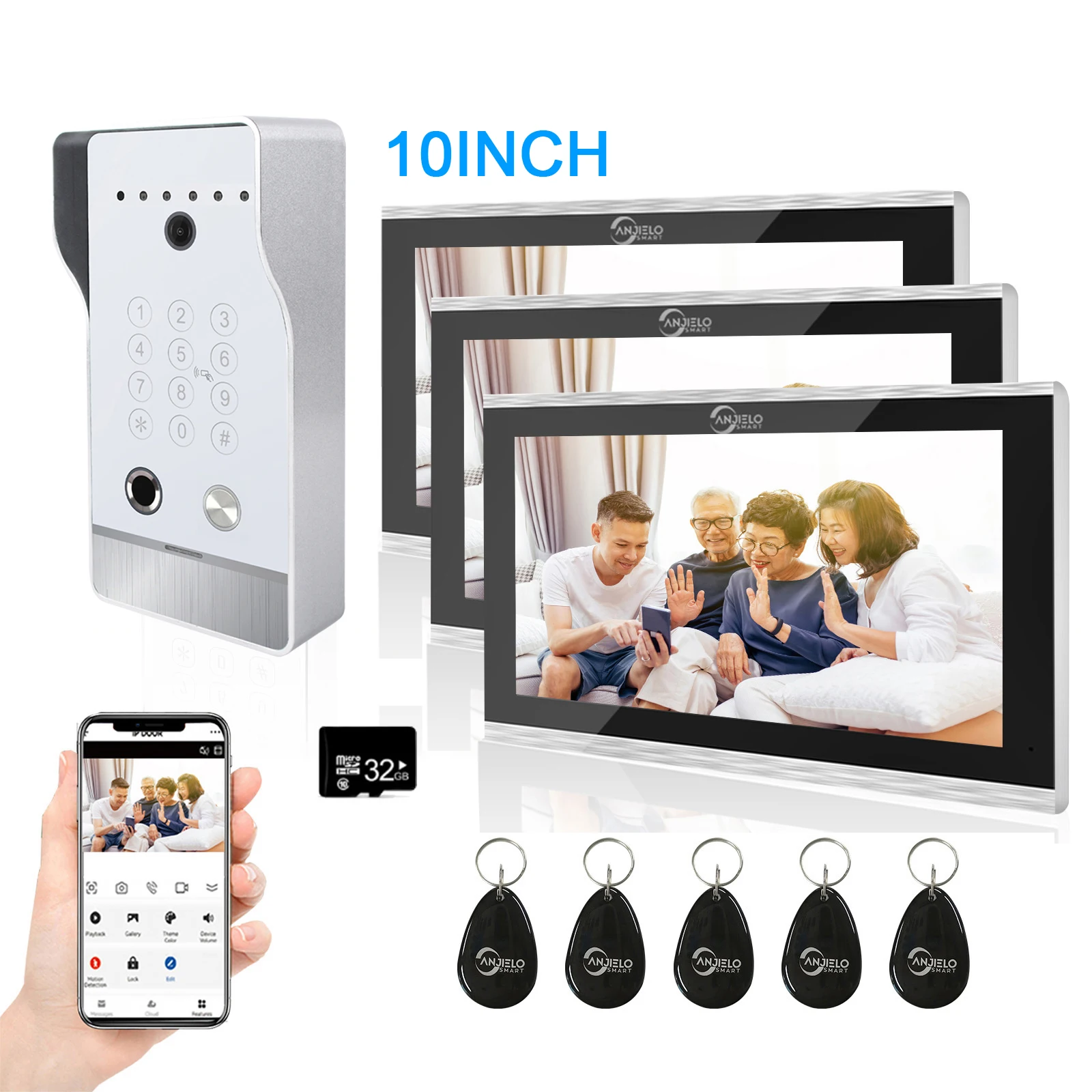 

Tuya 7/10 Inch 3 Video Intercom Touch Screen with Wired Doorbell 1080P 148° APP Password Fingerprint Card Swipe Large doorbell