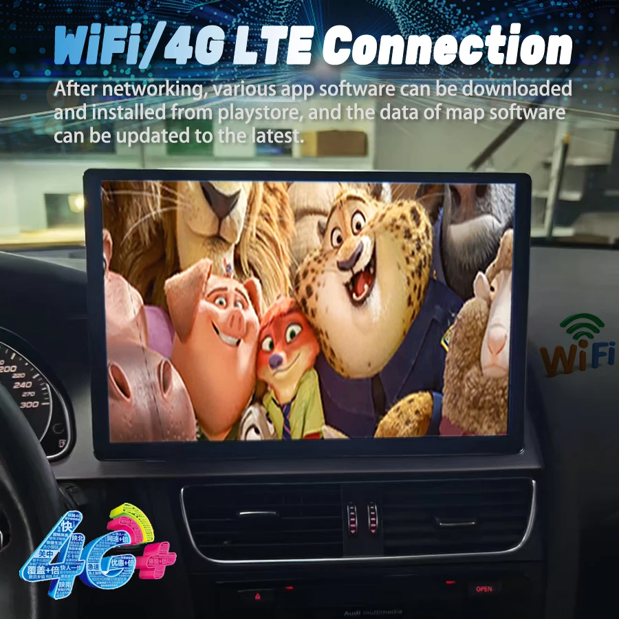 13.3Inch 2K Screen Android 14 Car Multimedia Video Player For AUDI A4 S4 B8 2013 2014 Stereo GPS Navigation Wireless Carplay
