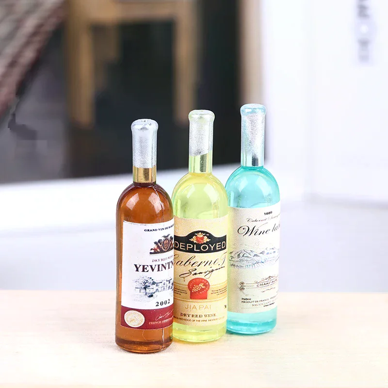 /GJ/1:12 Dollhouse Miniture Simulation Wine Bottle Kitchen Living Room Decoration Accessories 5PCS