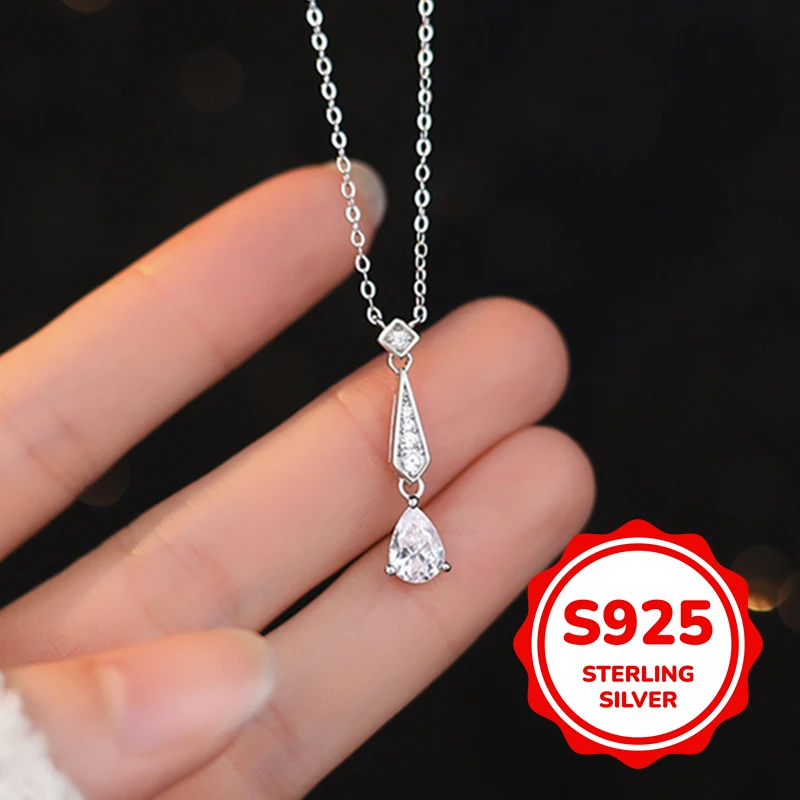 

s925 sterling silver ‘A tear in the stars’ geometric water drop necklace for women light luxury classic elegant fashion retro