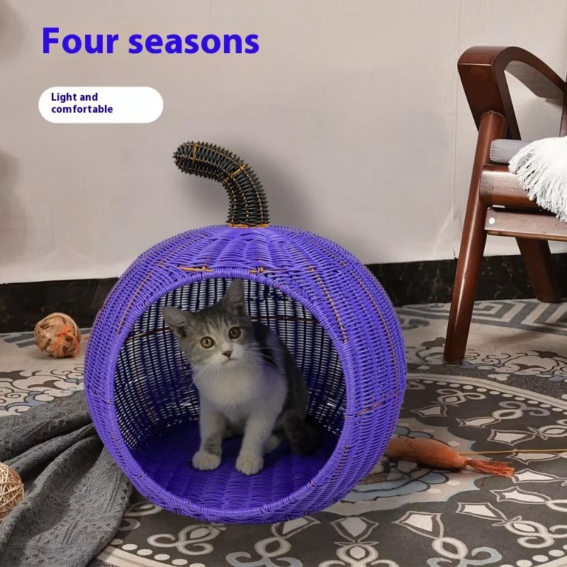 

Four Seasons ручная работа из ротанга, кошачья кровать, моющийся домик для домашних животных, полузакрытая клетка для кошек, собак, мелких животных