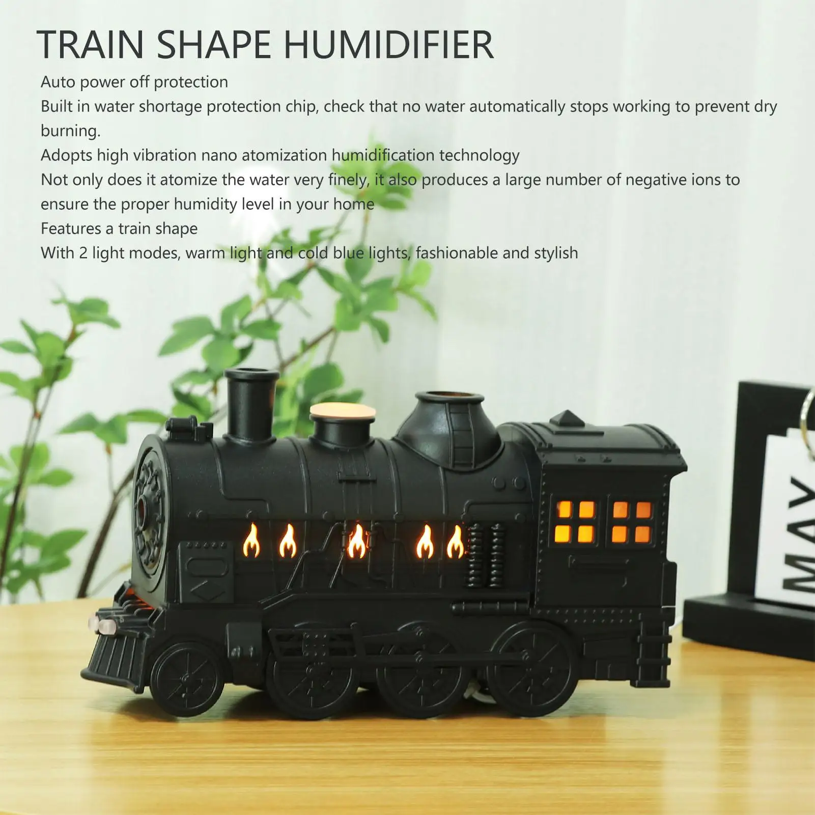 300ml Train-Shaped Essential Oil Diffuser 2 Lighting Modes Aromatherapy Cool Mist Humidifier with Remote for Bedroom & Office