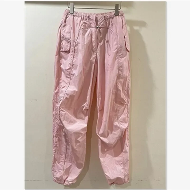 春の新ピンクカーゴパンツ女性カジュアルハイウエストテーパードジョガー女性ルーズ多用途ファッションストレート Y2k パンツ