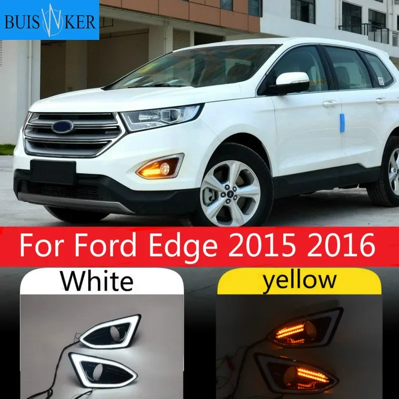 

2Pcs LED DRL For Ford Edge 2015 2016 Daytime Running Light 12V Waterproof Yellow siganl Fog Lamp With Fog Lamp Hole