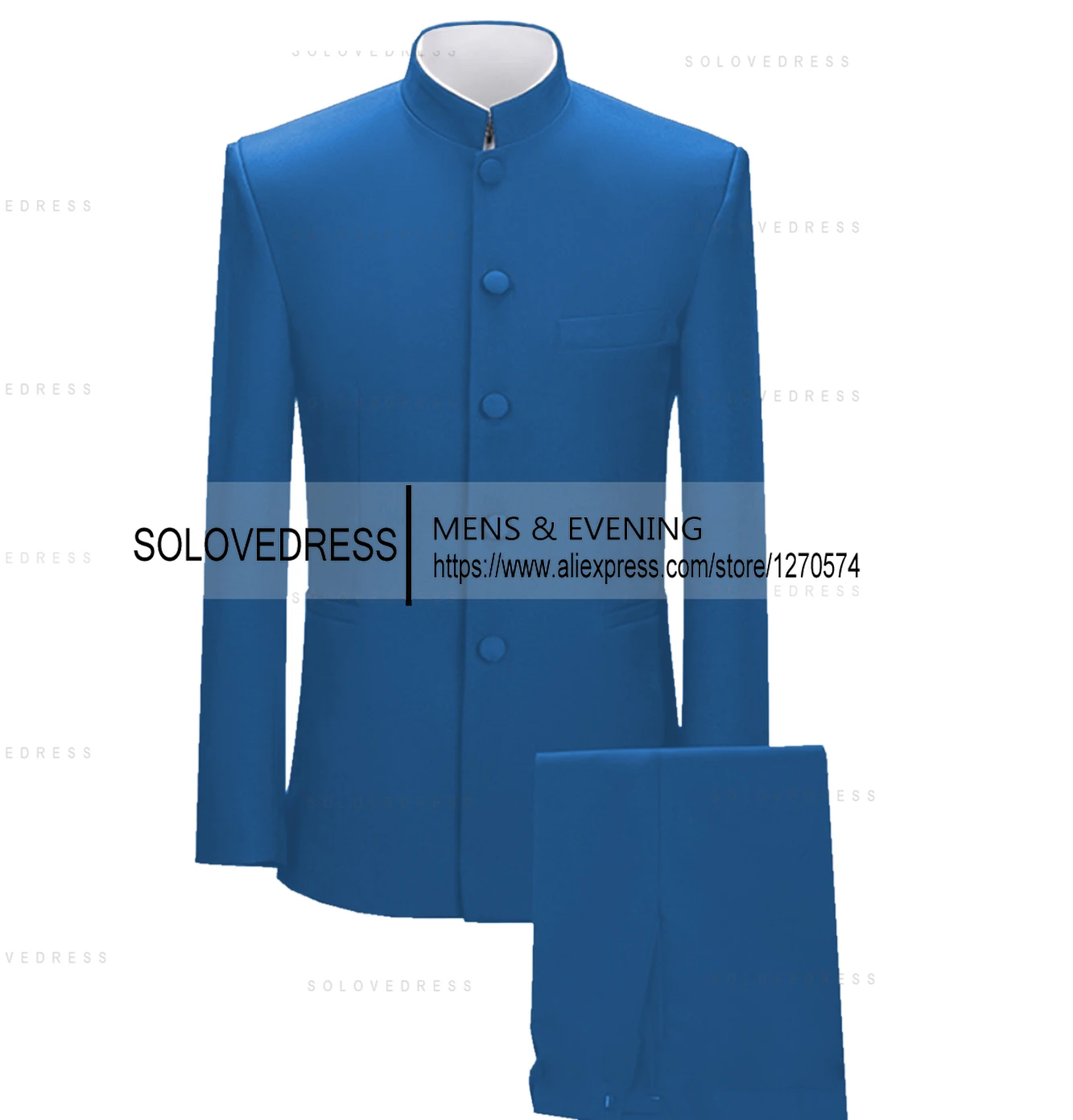 Stand Collar  2 Pieces Men's Suits Slim Fit Single Breasted  Covered Button Groomsmen Wedding Suits  Customized(Blazer+Pants)